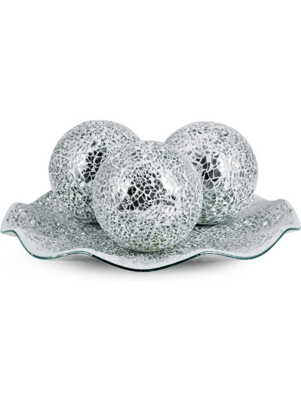 Mosaic Centerpiece Bowl Set with Decorative Spheres - 12" Plate & 4" Orbs for